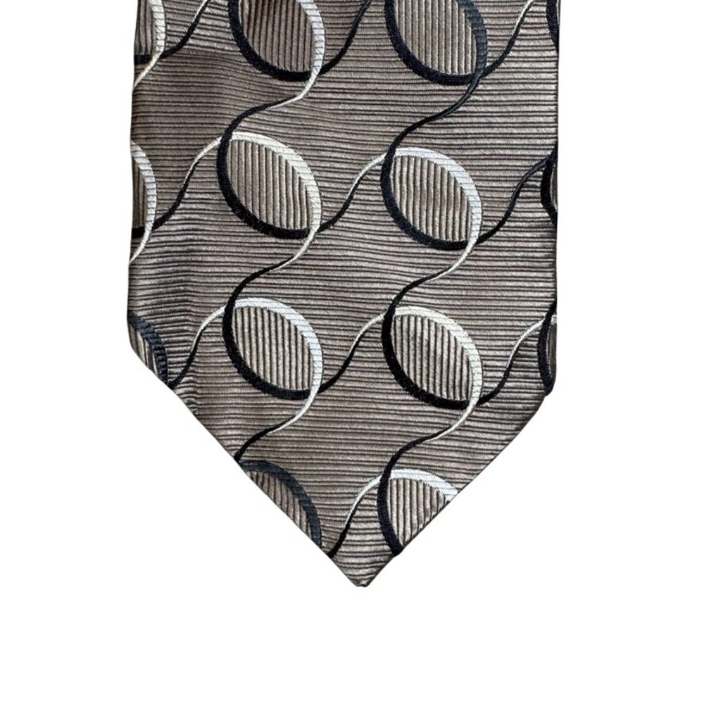 Fratelli Moda Mens Silk Tie Italy Taupe Black White Geometric Abstract Necktie